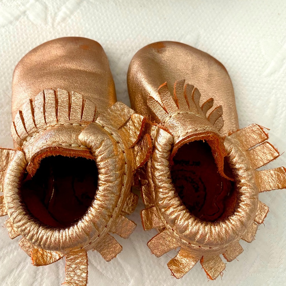 Freshly Picked Rose Gold fringe Moccasins- baby